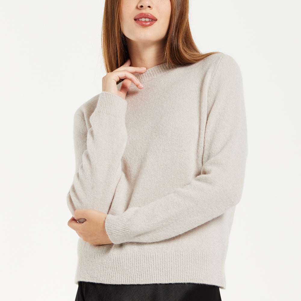 
                  
                    Liquorish Women's Jumper in Stone - Round Neck Super Soft Alpaca Knit with Long Sleeves for Ultimate Comfort and Style
                  
                