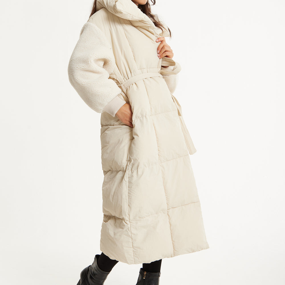 
                  
                    Cream Longline Belted Puffer Coat
                  
                