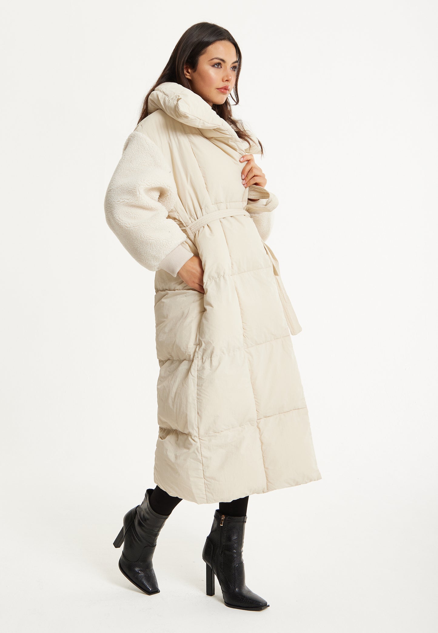 
                  
                    Cream Longline Belted Puffer Coat
                  
                