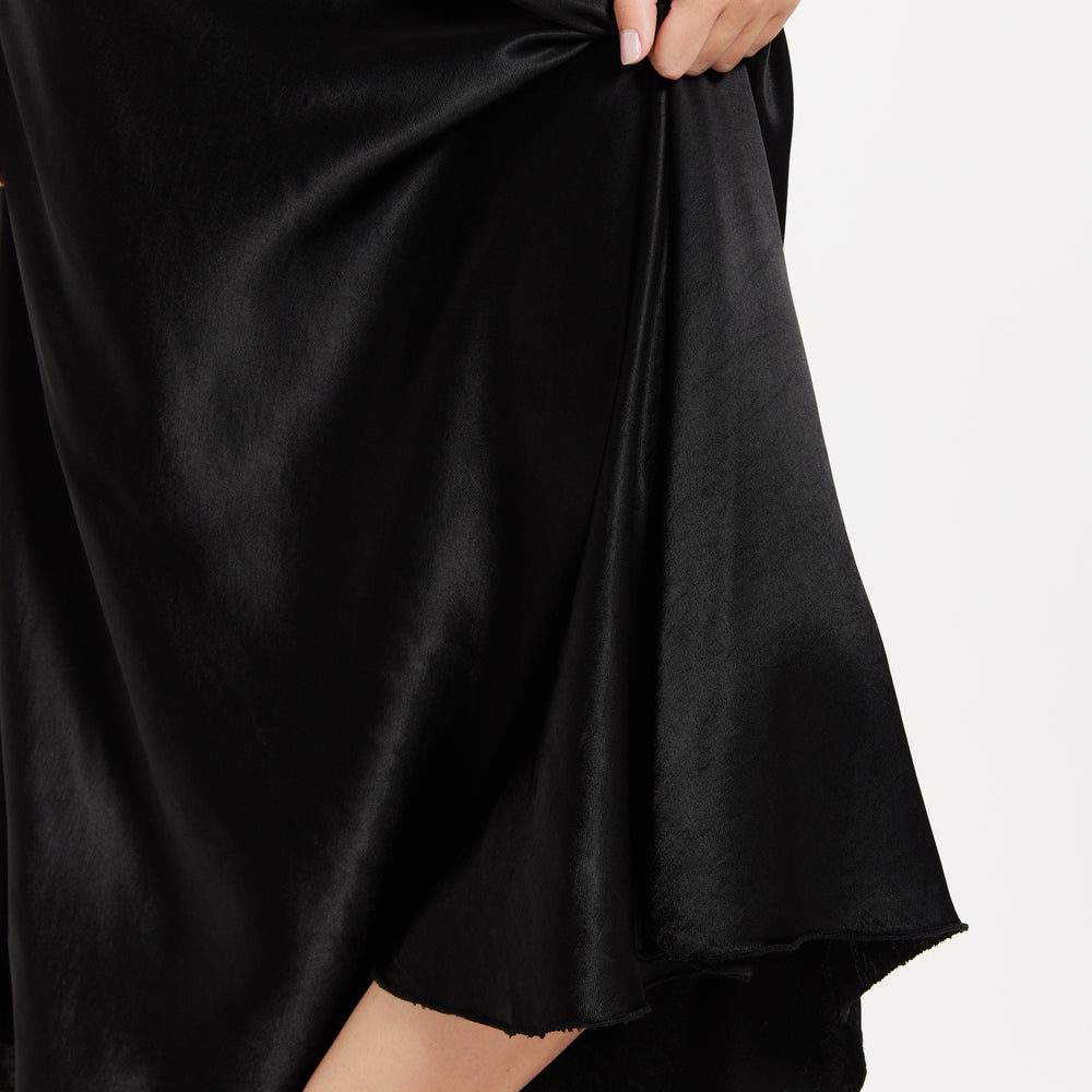 
                  
                    Liquorish Bias Cut Black Satin Skirt
                  
                