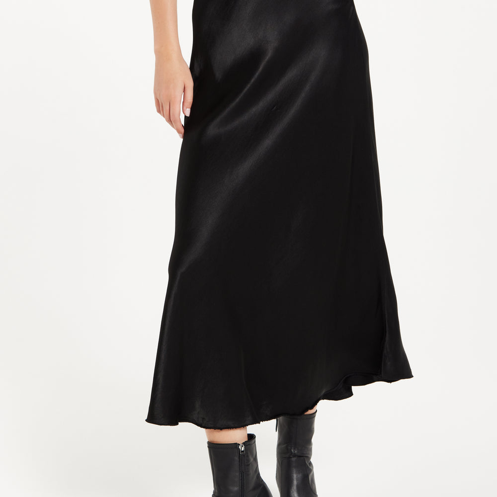 
                  
                    Liquorish Bias Cut Black Satin Skirt
                  
                