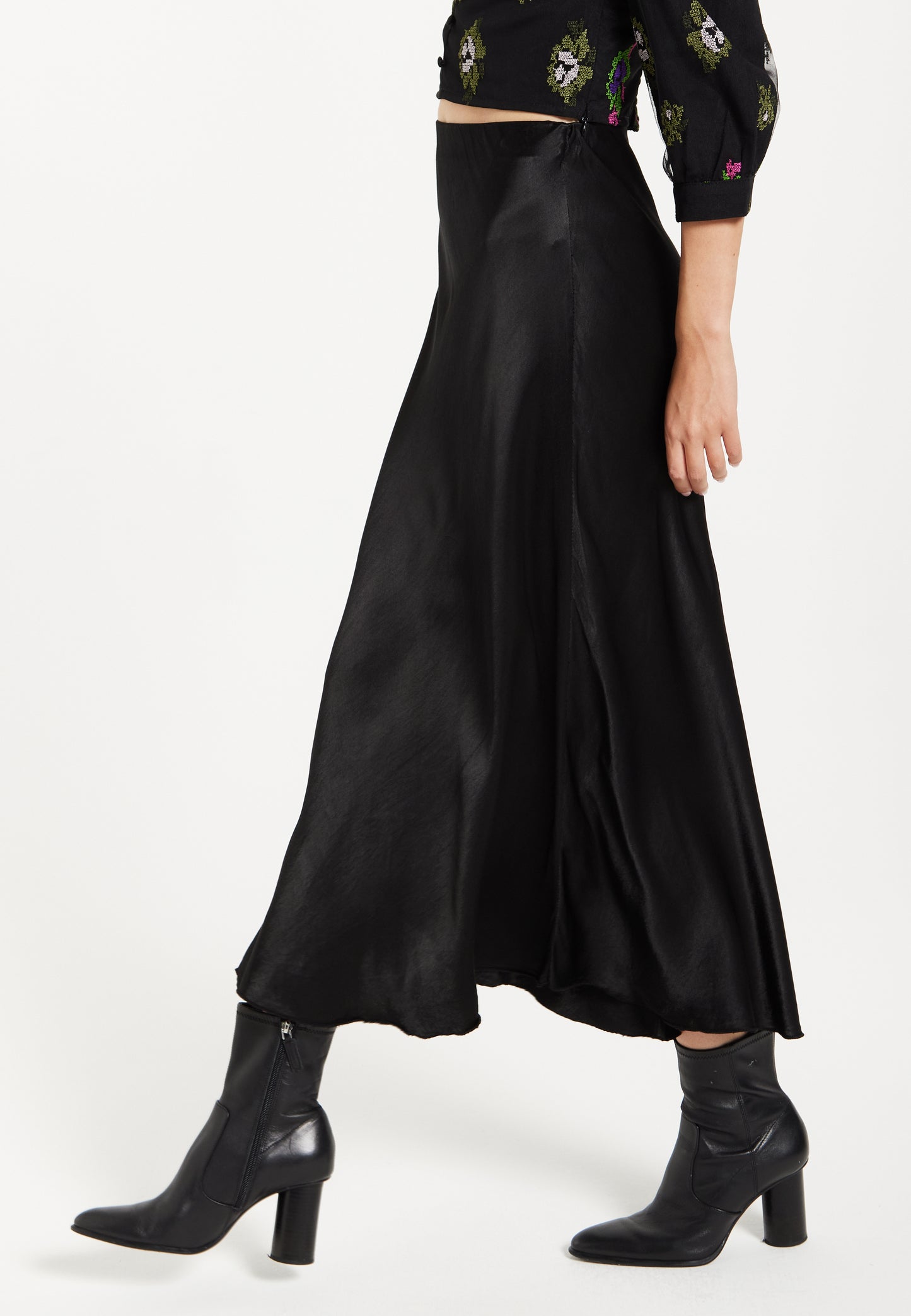 
                  
                    Liquorish Bias Cut Black Satin Skirt
                  
                