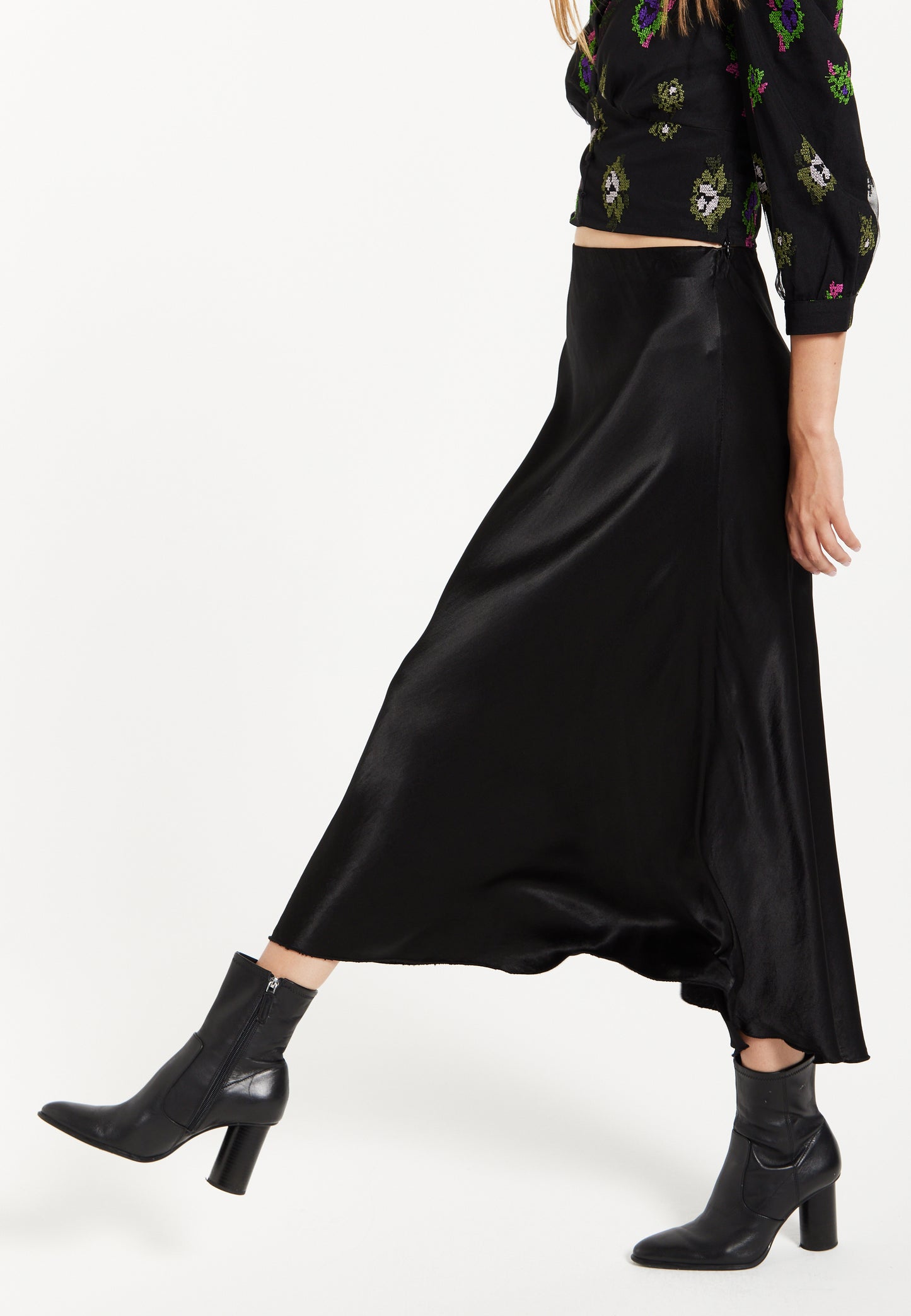 
                  
                    Liquorish Bias Cut Black Satin Skirt
                  
                