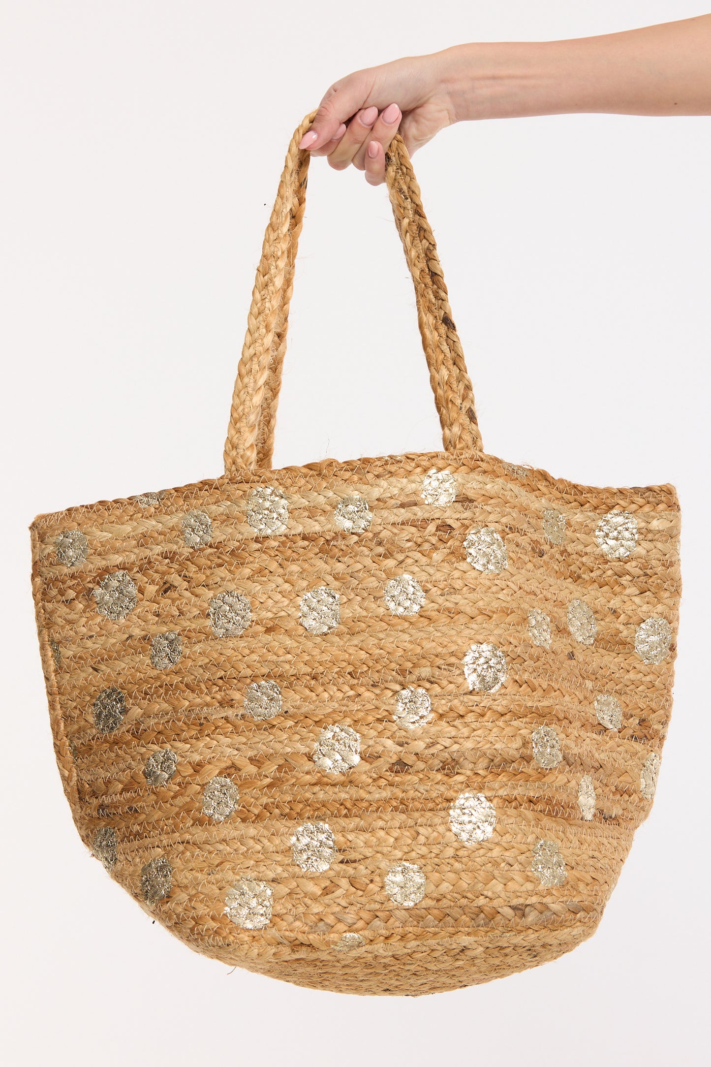 
                  
                    Gold Polka Dot Jute Tote Bag
                  
                