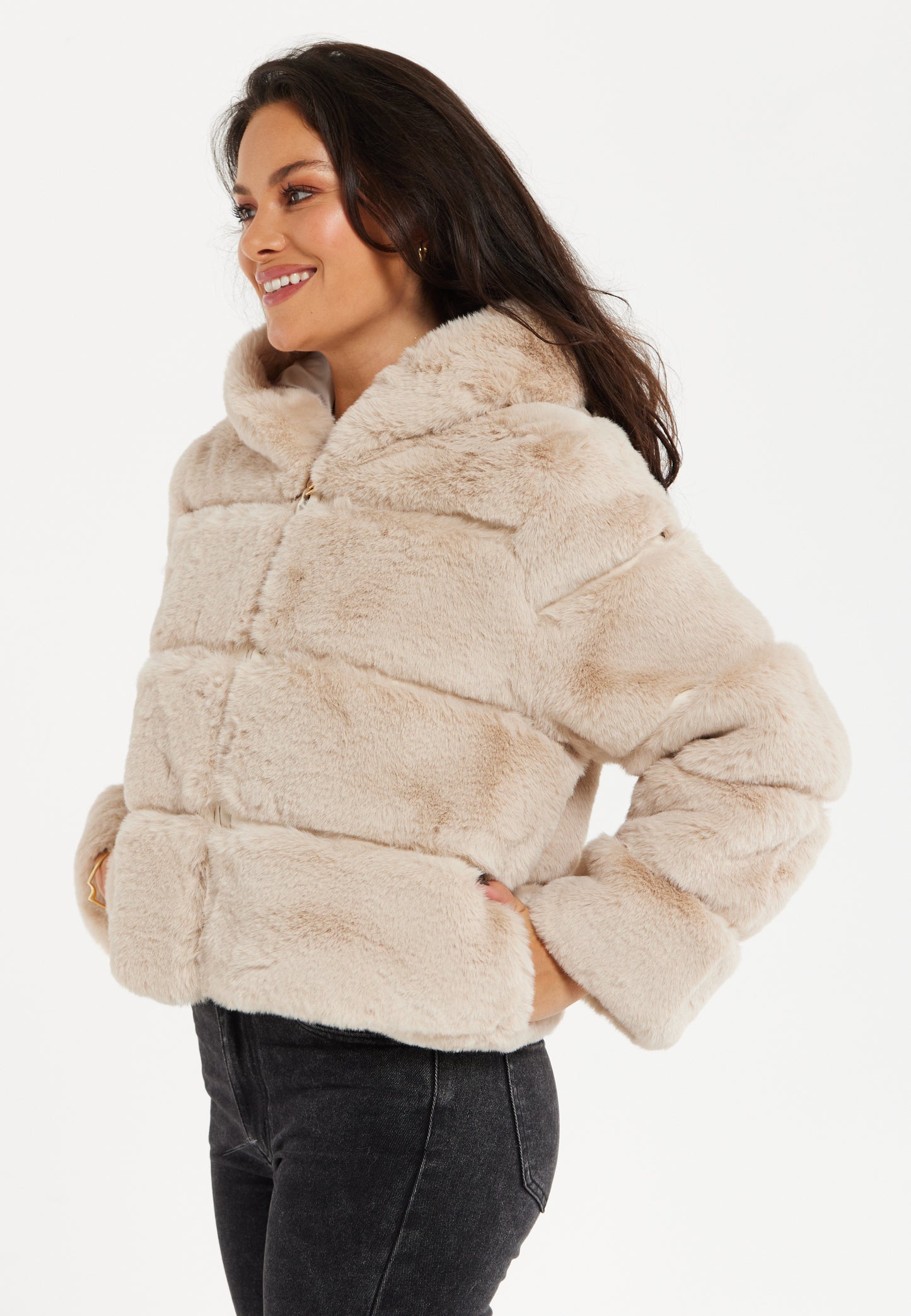 
                  
                    Liquorish Beige Puffer Jacket with Zip Detail
                  
                