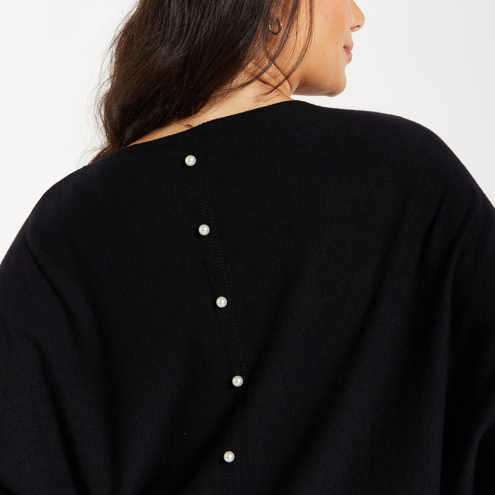 
                  
                    Women's Jumper in Black with Back Pearl-Button Detail and Batwing Sleeves - Liquorish
                  
                