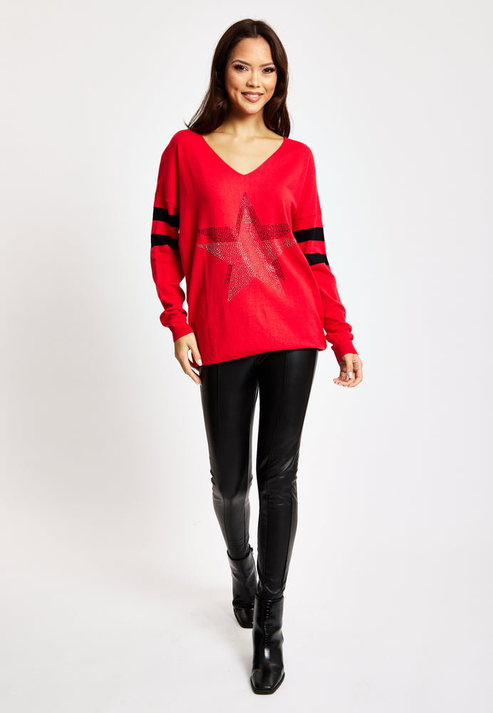 Divine Grace Red Jumper With Sparkly Star & Stripes