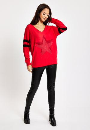 Divine Grace Red Jumper With Sparkly Star & Stripes