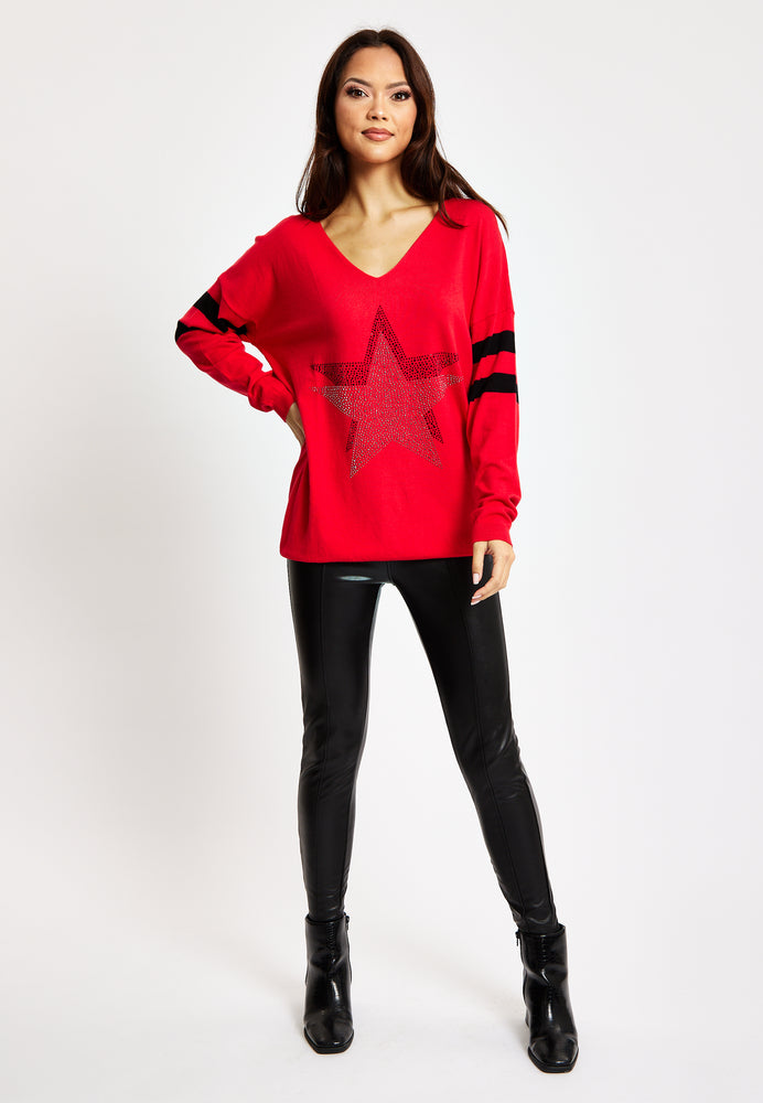 Divine Grace Red Jumper With Sparkly Star & Stripes