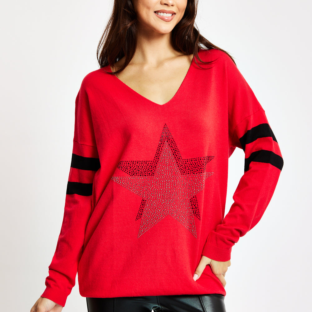 
                  
                    Liquorish Red Jumper With Sparkly Star & Stripes
                  
                