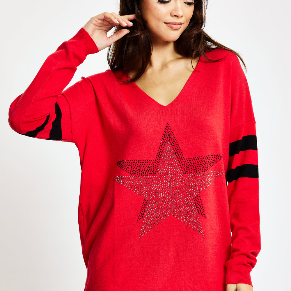 
                  
                    Liquorish Red Jumper With Sparkly Star & Stripes
                  
                