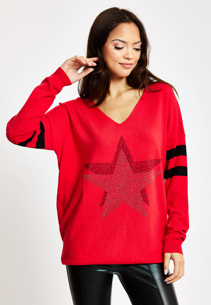 Divine Grace Red Jumper With Sparkly Star & Stripes