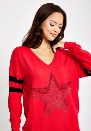 Divine Grace Red Jumper With Sparkly Star & Stripes