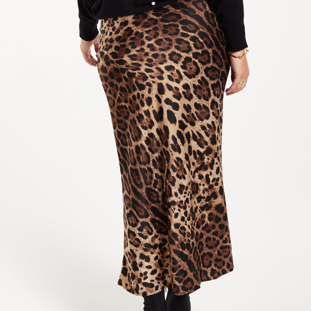 
                  
                    Liquorish Bias Cut Leopard Satin Midi Skirt
                  
                