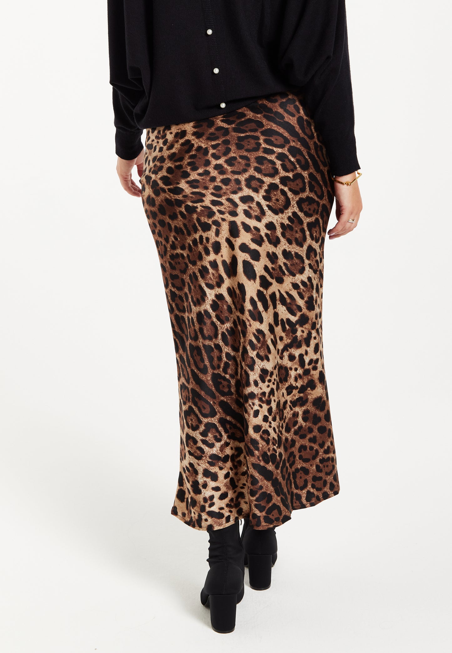 
                  
                    Liquorish Bias Cut Leopard Satin Midi Skirt
                  
                