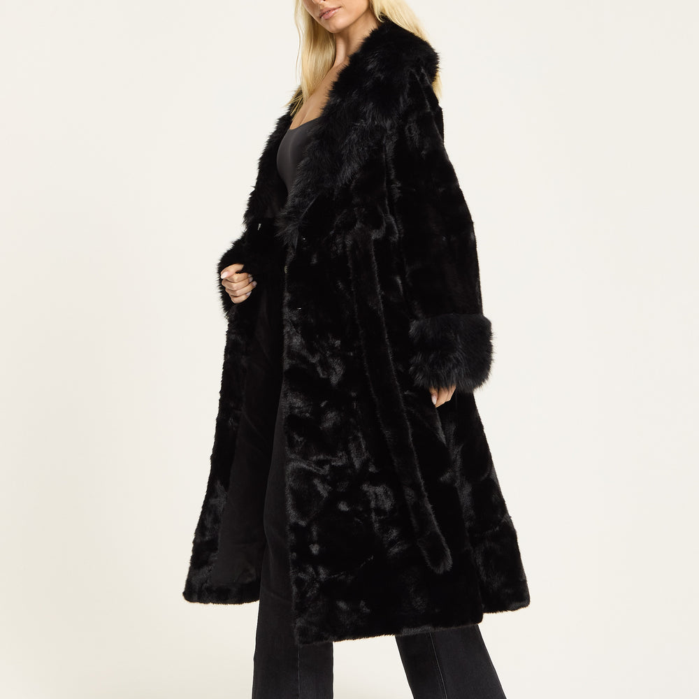 
                  
                    Black Longline Faux Fur Coat
                  
                
