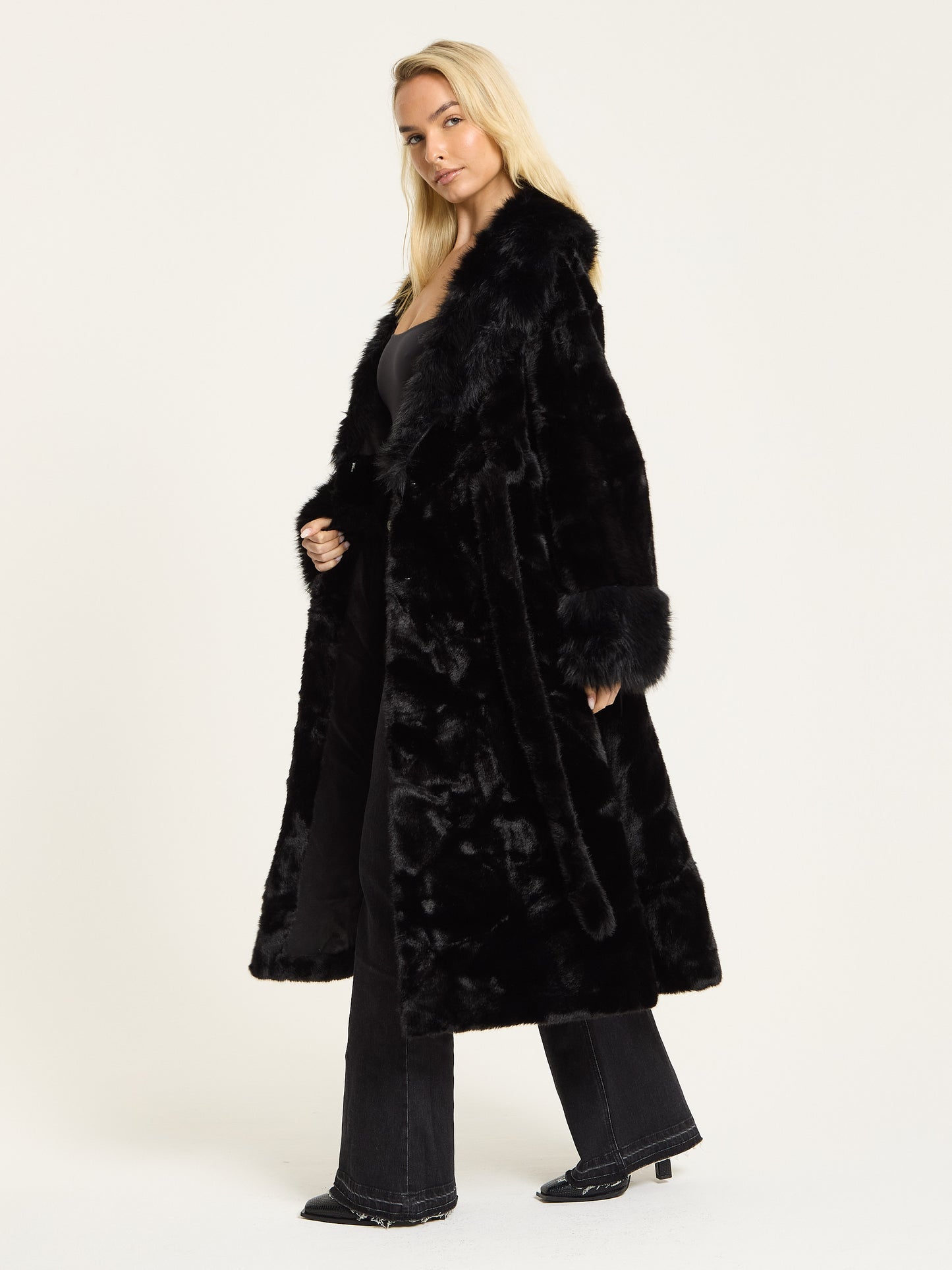 
                  
                    Black Longline Faux Fur Coat
                  
                