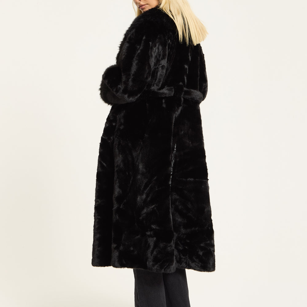 
                  
                    Black Longline Faux Fur Coat
                  
                