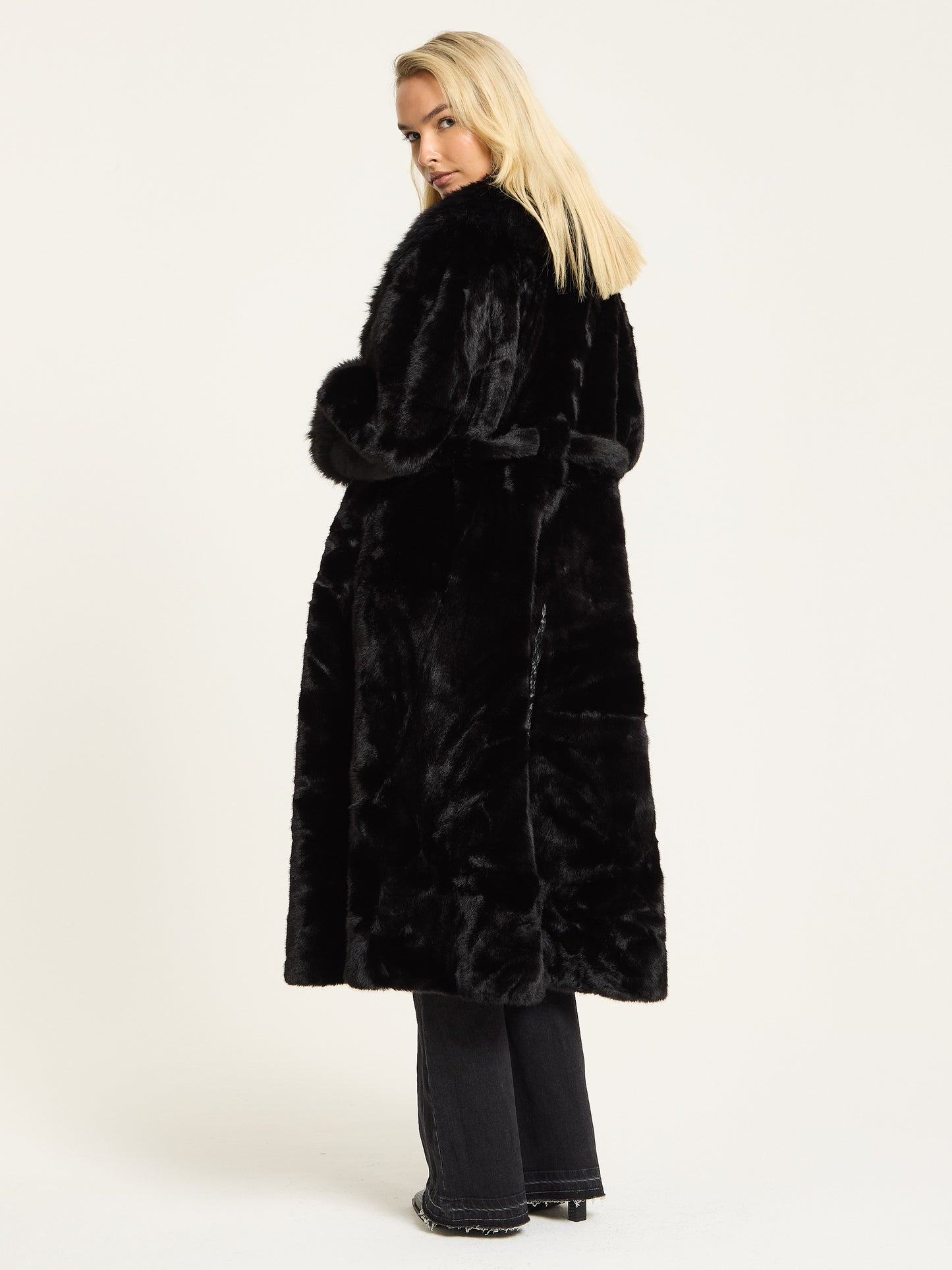 
                  
                    Black Longline Faux Fur Coat
                  
                