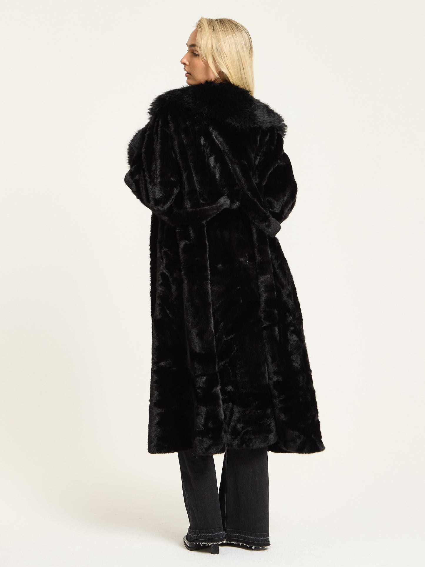 
                  
                    Black Longline Faux Fur Coat
                  
                