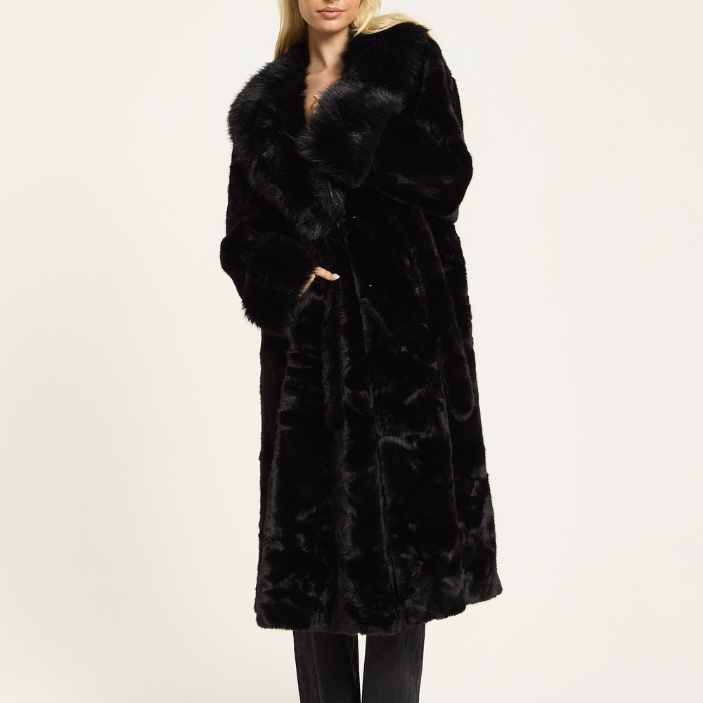 
                  
                    Black Longline Faux Fur Coat
                  
                