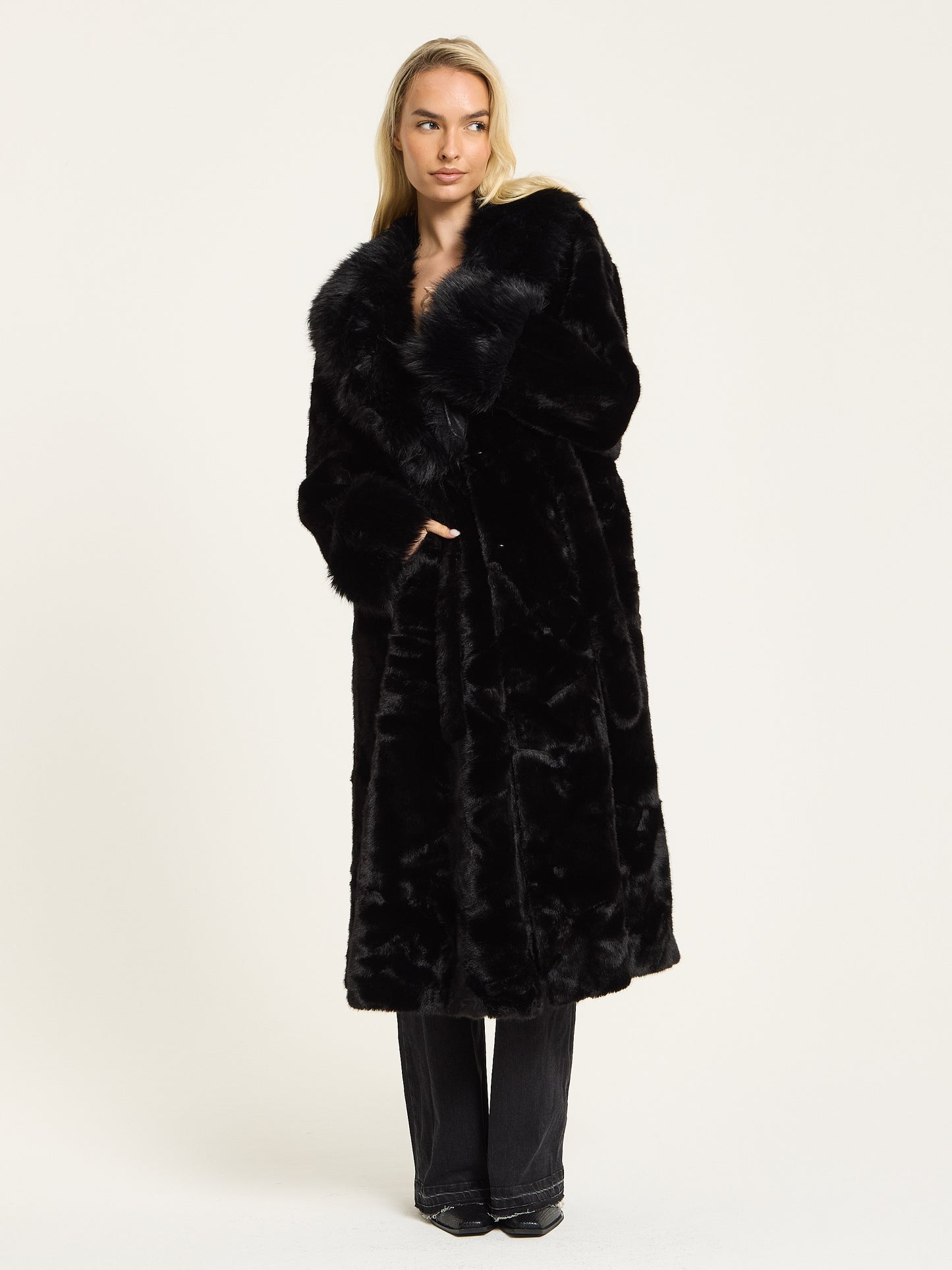 
                  
                    Black Longline Faux Fur Coat
                  
                