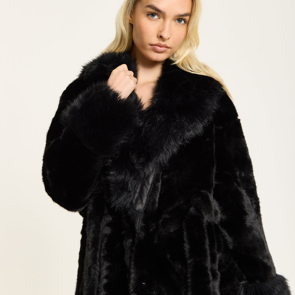 
                  
                    Black Longline Faux Fur Coat
                  
                