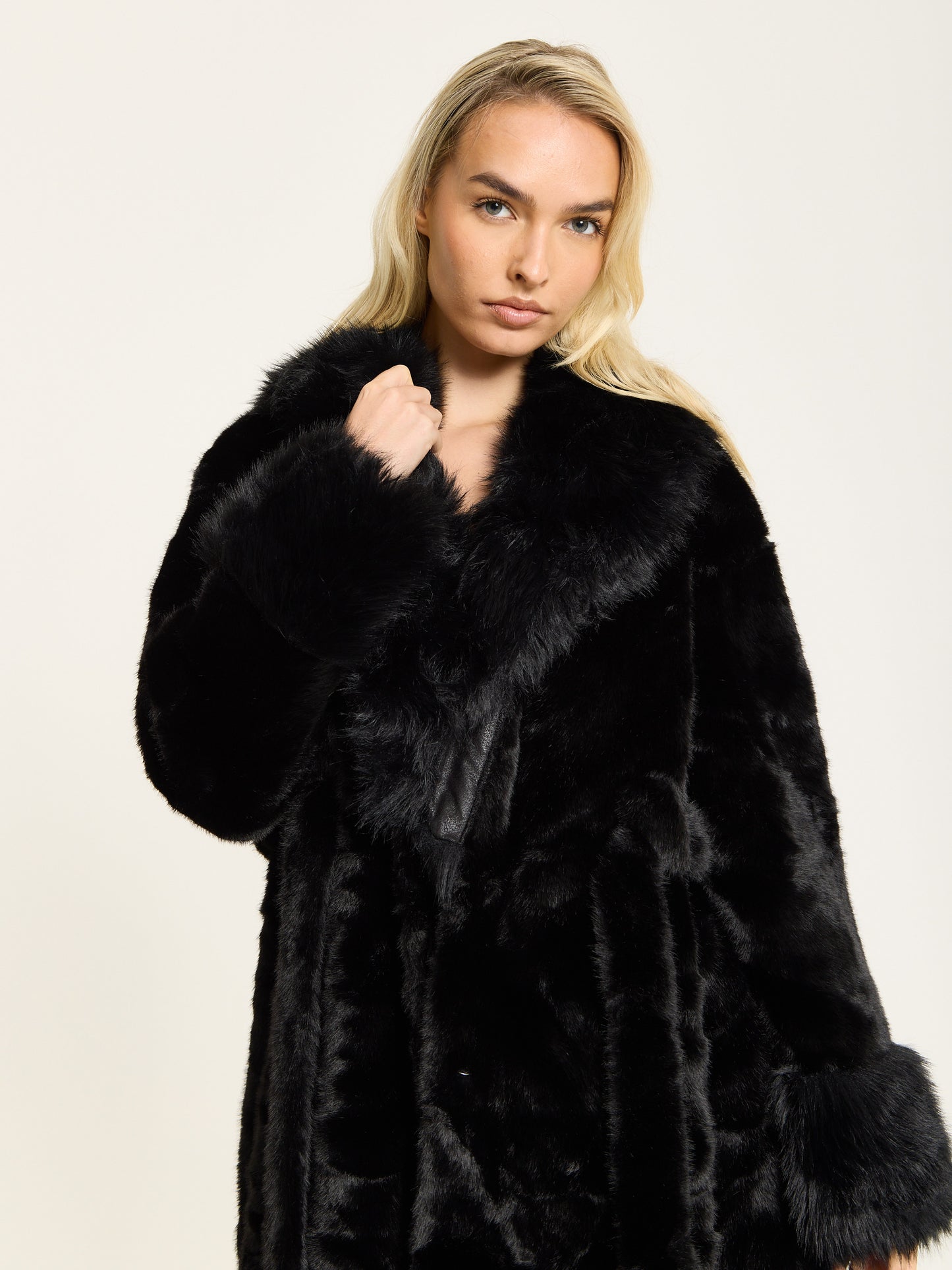 
                  
                    Black Longline Faux Fur Coat
                  
                