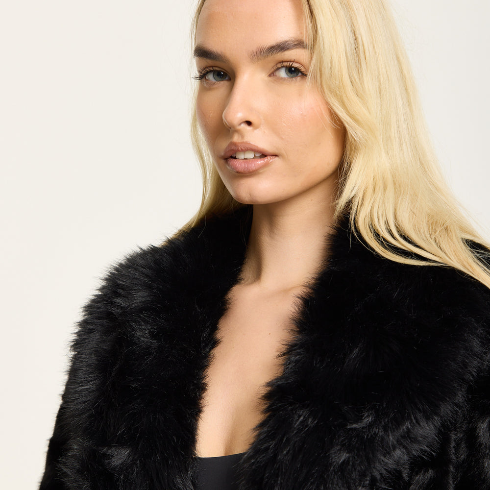 
                  
                    Black Longline Faux Fur Coat
                  
                