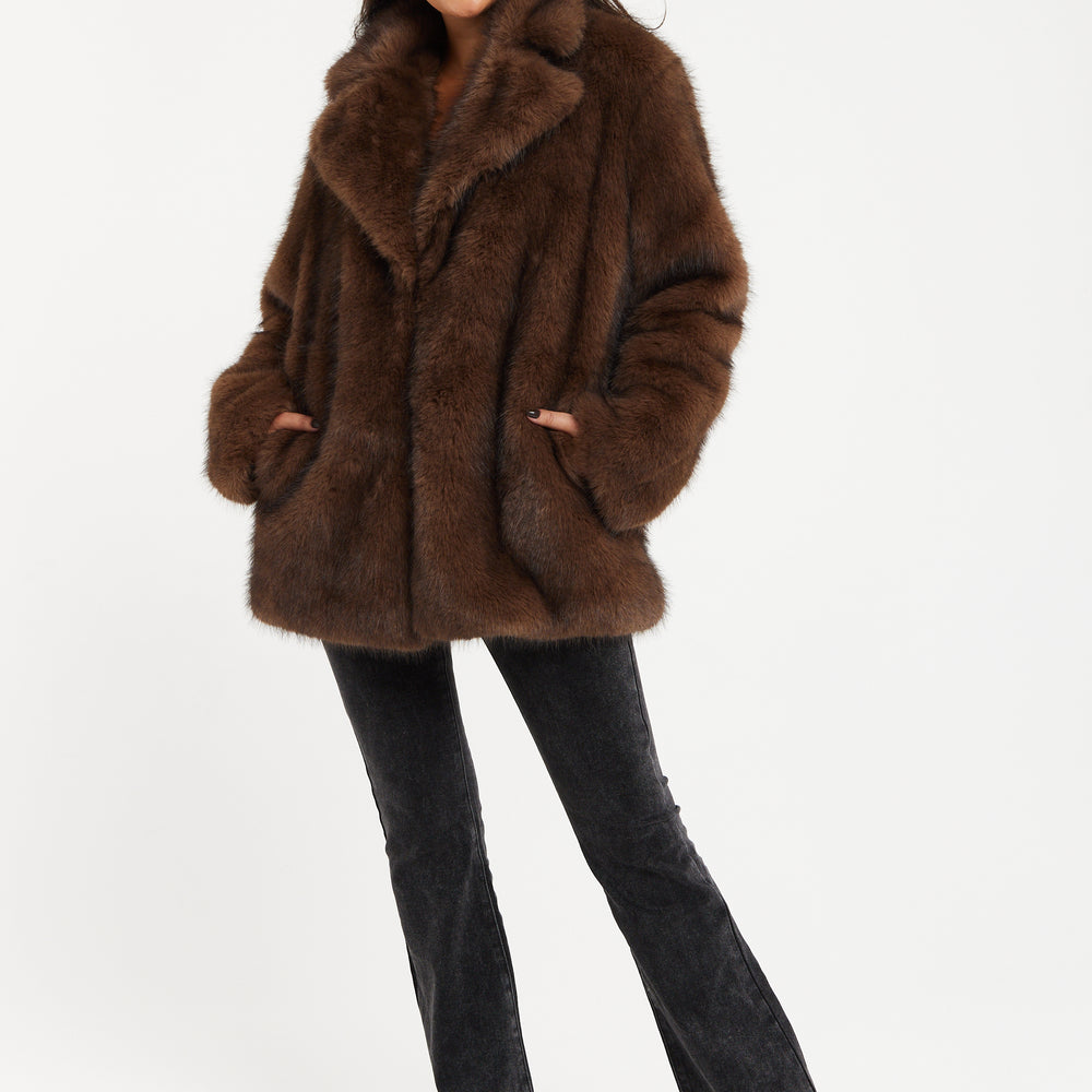 
                  
                    Liquorish Longline Coat in Brown
                  
                