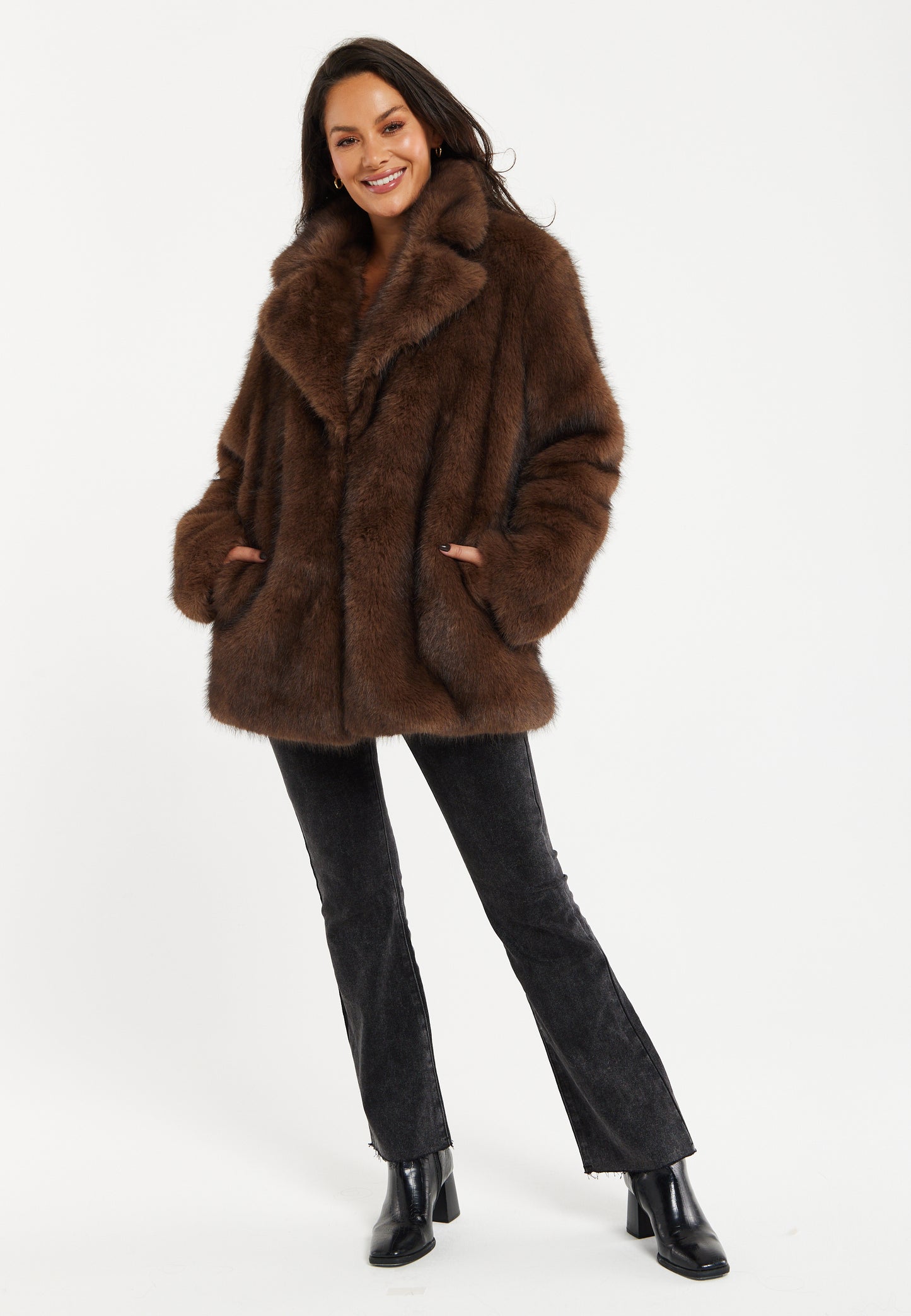 
                  
                    Liquorish Longline Coat in Brown
                  
                