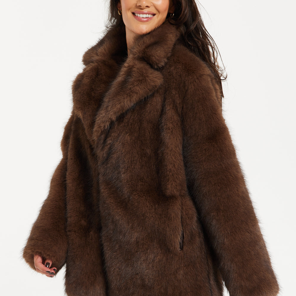 
                  
                    Liquorish Longline Coat in Brown
                  
                