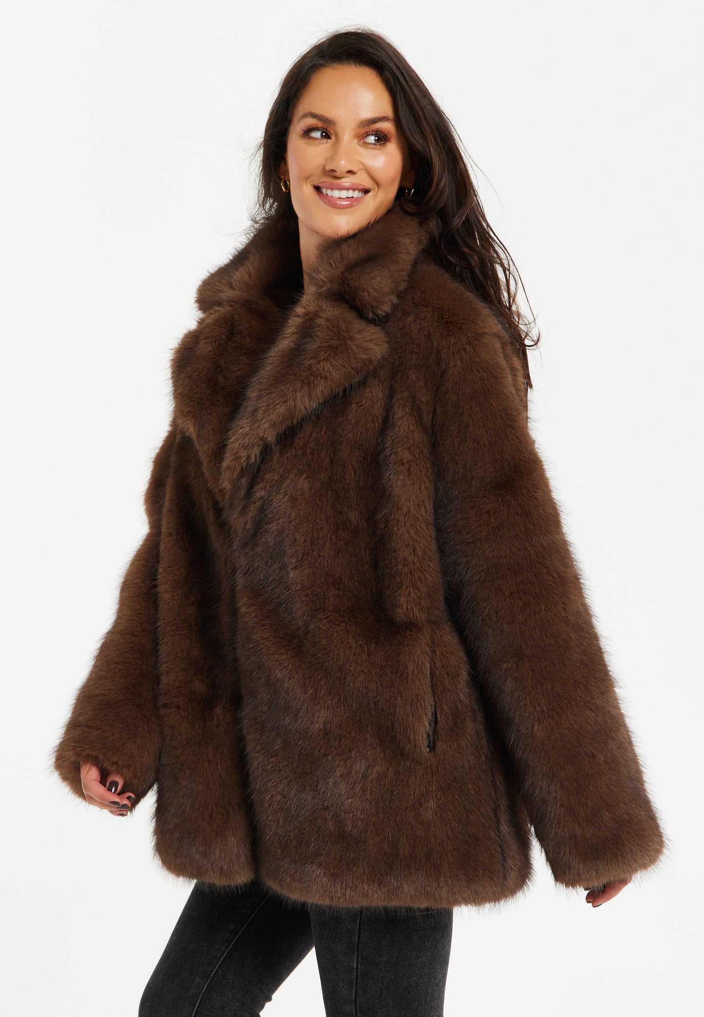 
                  
                    Liquorish Longline Coat in Brown
                  
                