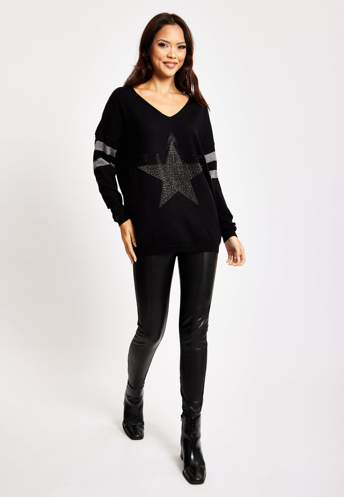 Divine Grace Black Jumper With Sparkly Star & Stripes