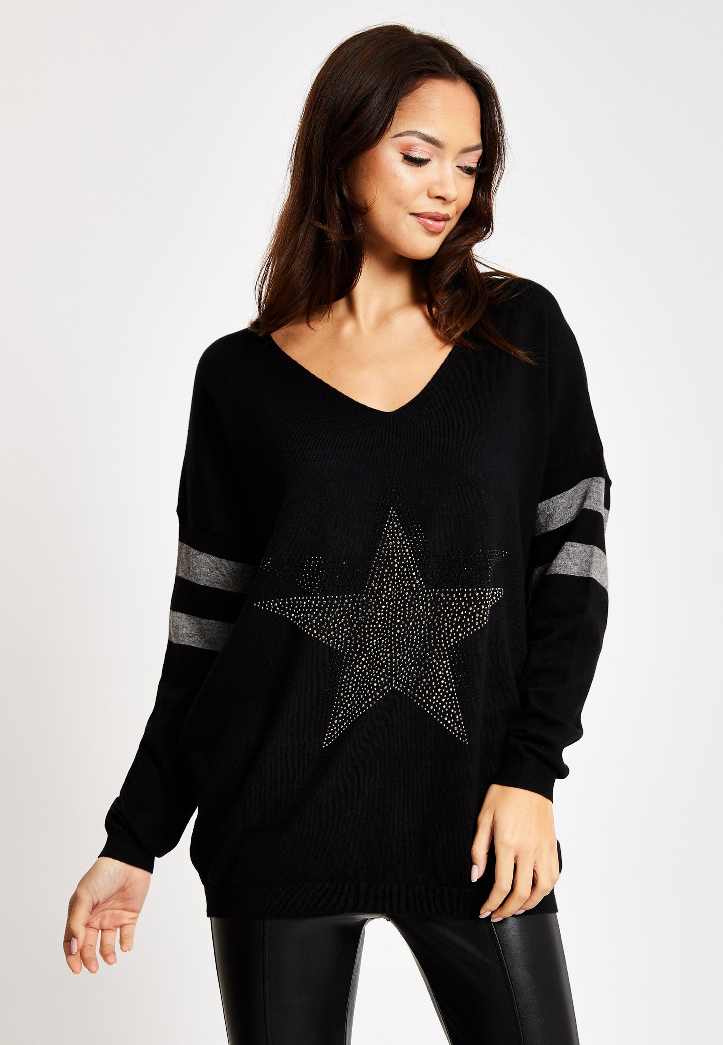 
                  
                    Liquorish Black Jumper With Sparkly Star & Stripes
                  
                