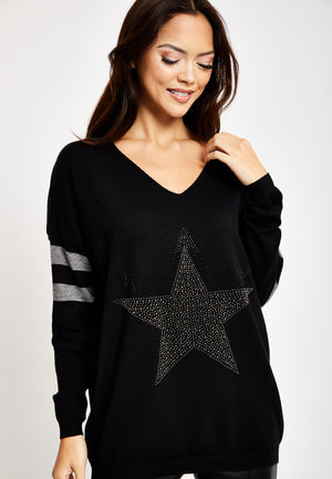 Divine Grace Black Jumper With Sparkly Star & Stripes