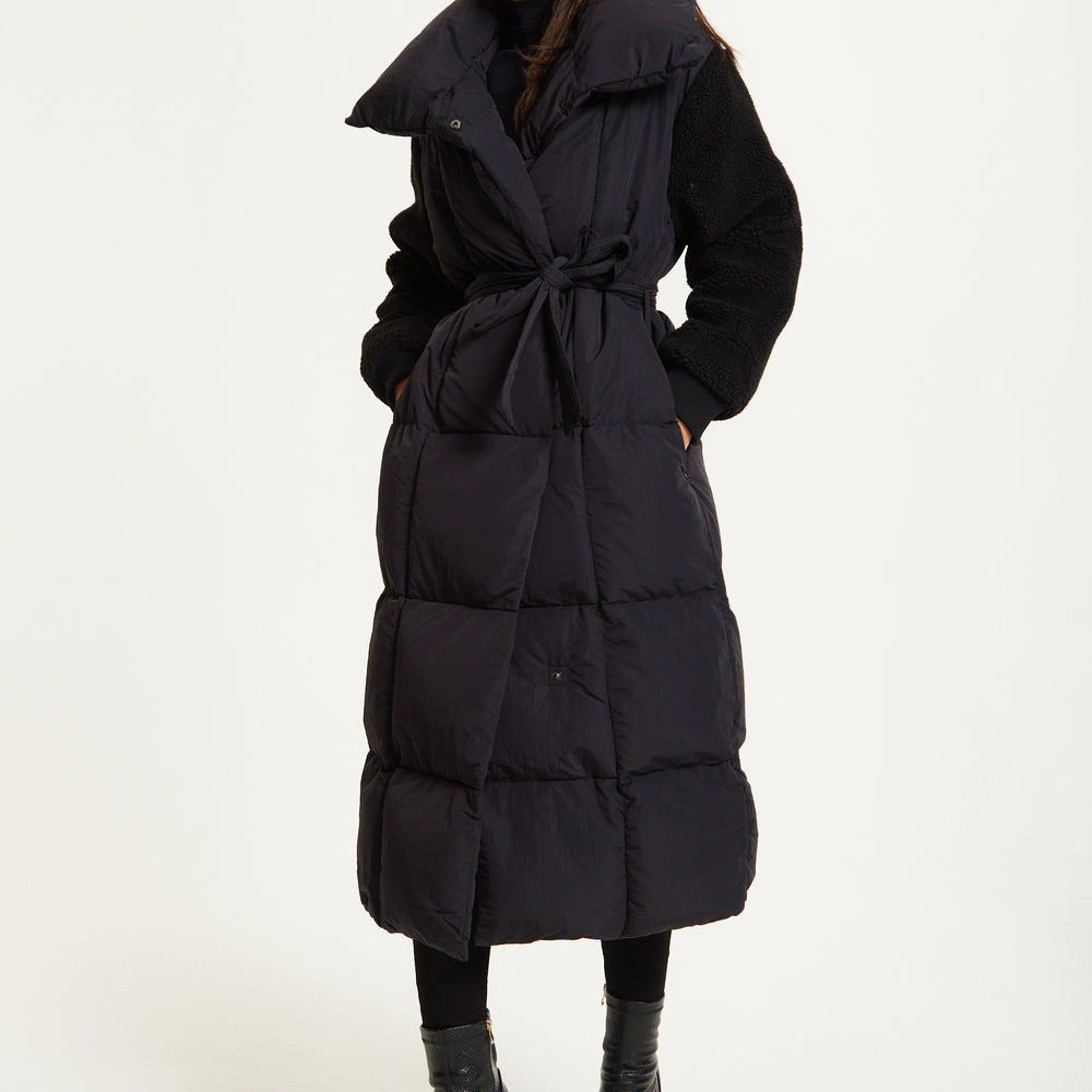 
                  
                    Black Longline Belted Puffer Coat
                  
                