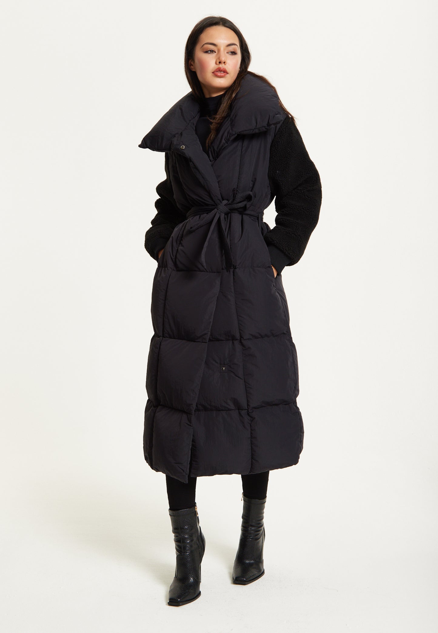 
                  
                    Black Longline Belted Puffer Coat
                  
                