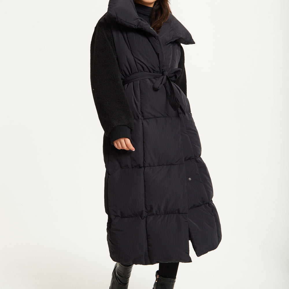 
                  
                    Black Longline Belted Puffer Coat
                  
                