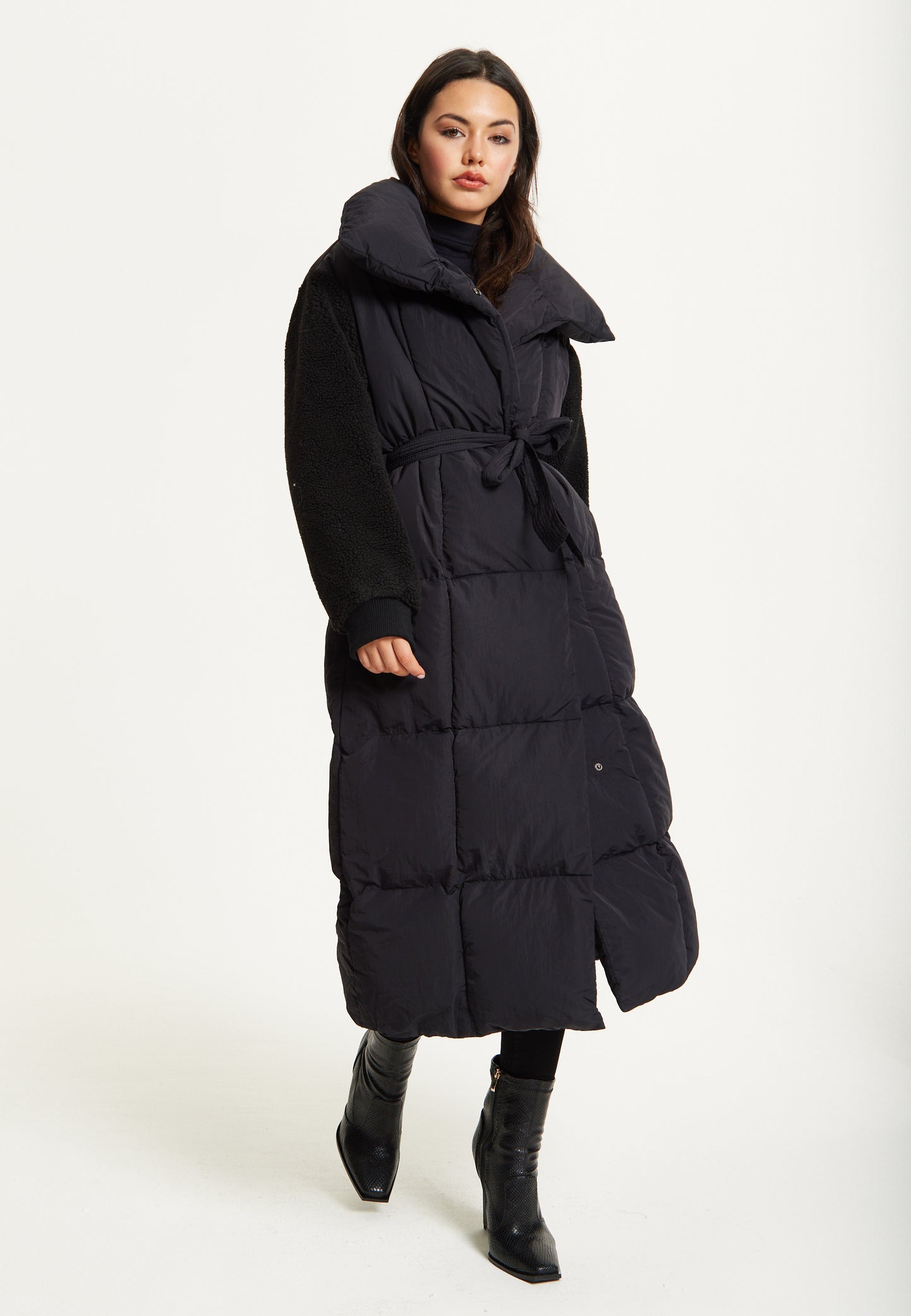 
                  
                    Black Longline Belted Puffer Coat
                  
                