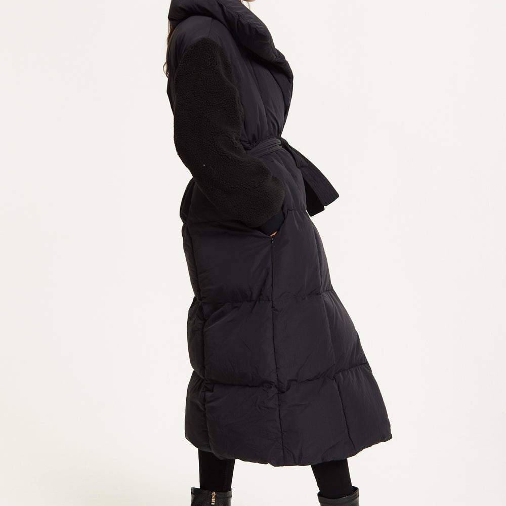 
                  
                    Black Longline Belted Puffer Coat
                  
                