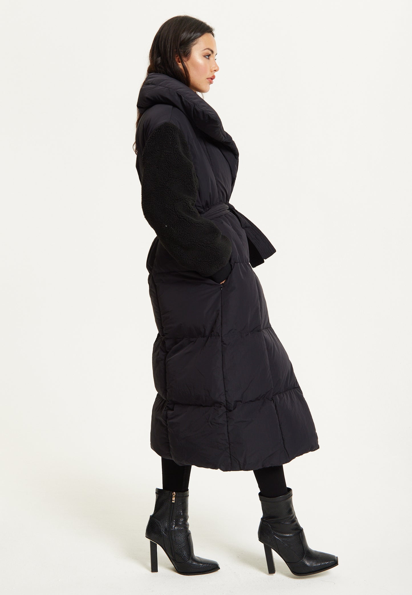 
                  
                    Black Longline Belted Puffer Coat
                  
                