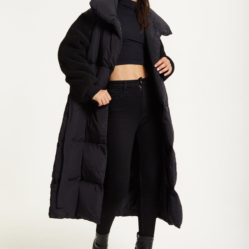 
                  
                    Black Longline Belted Puffer Coat
                  
                