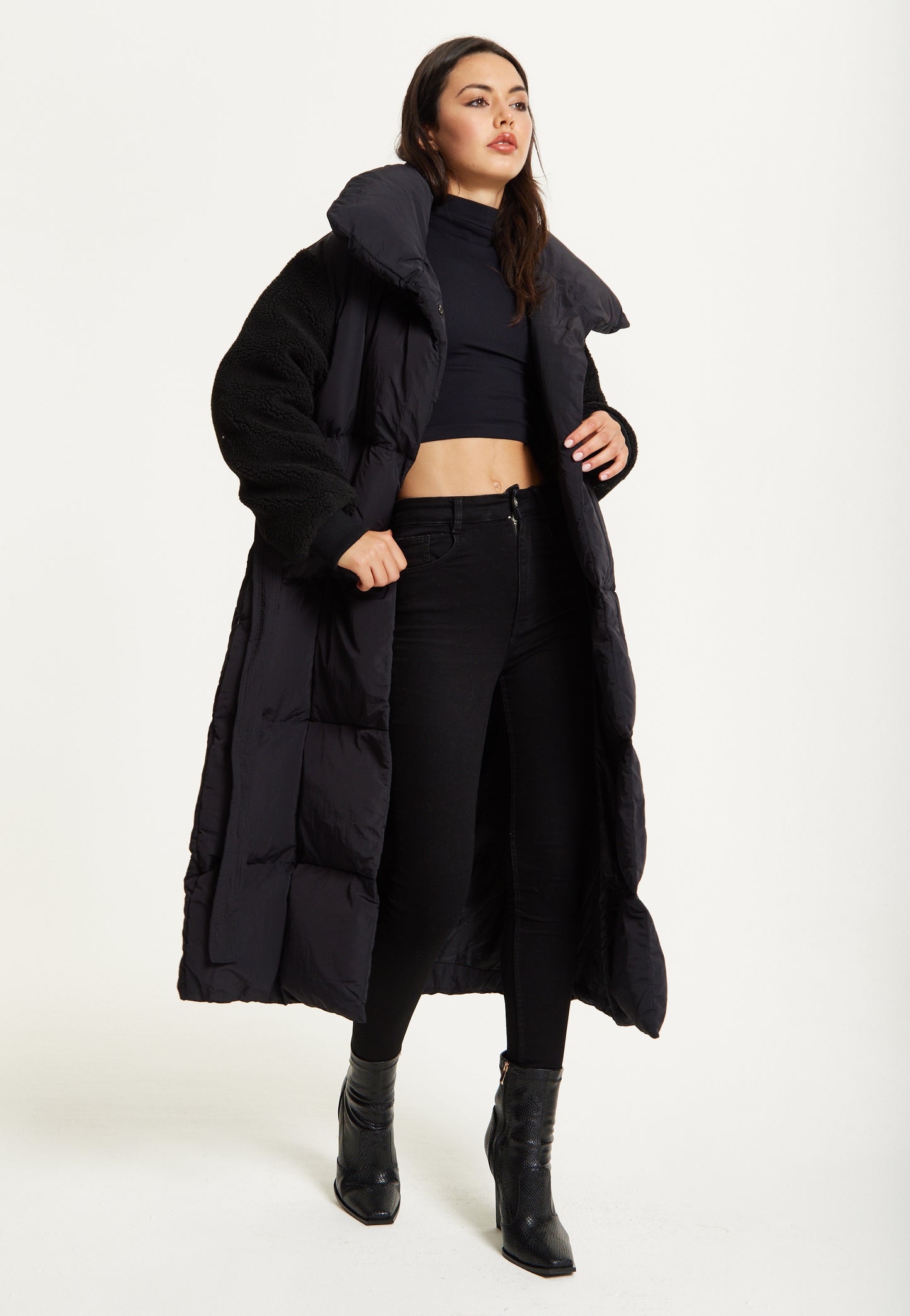 
                  
                    Black Longline Belted Puffer Coat
                  
                