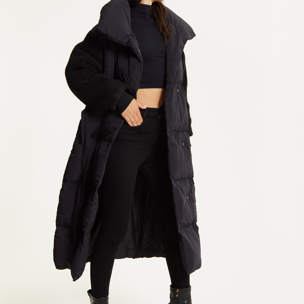 
                  
                    Black Longline Belted Puffer Coat
                  
                