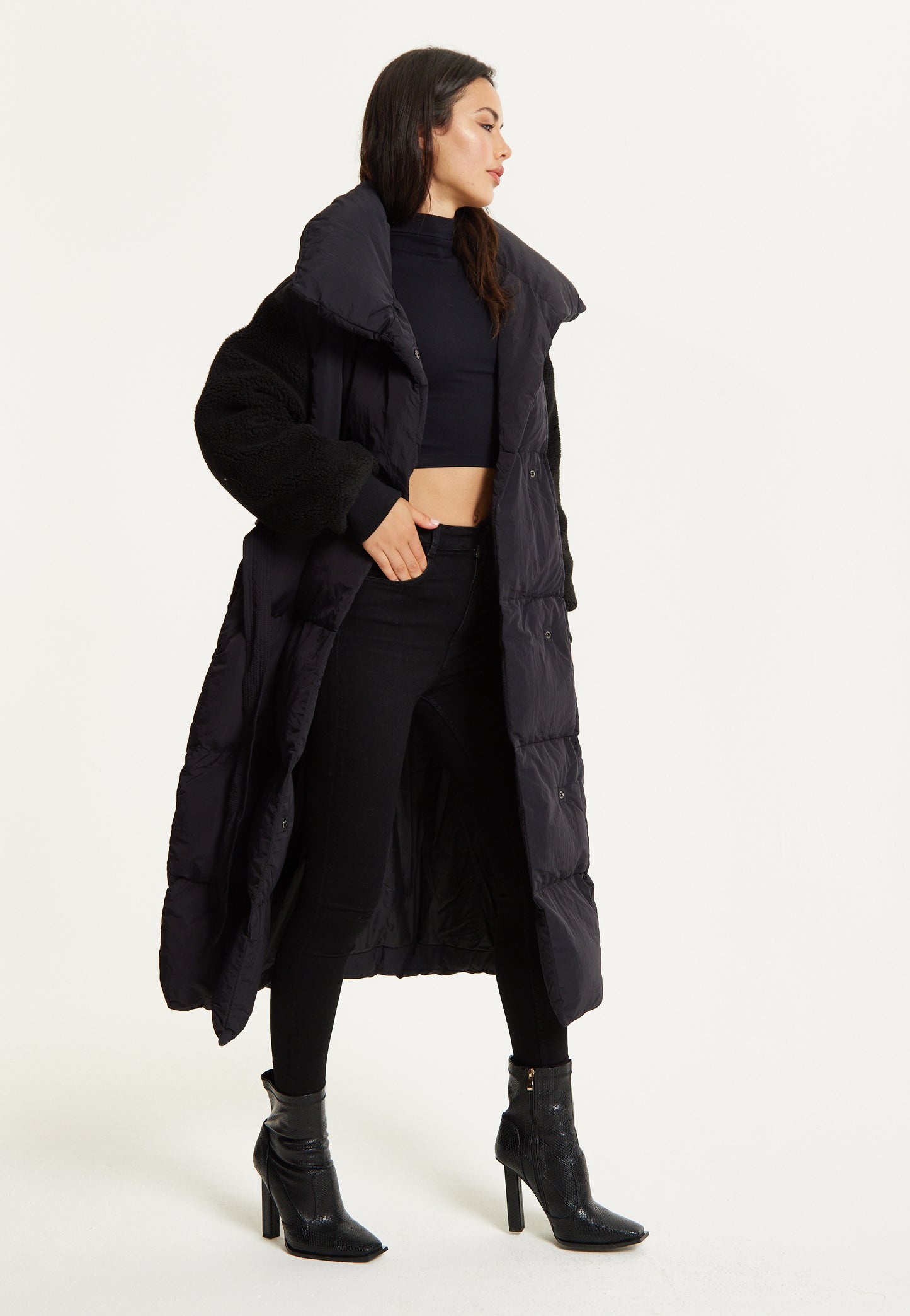 
                  
                    Black Longline Belted Puffer Coat
                  
                