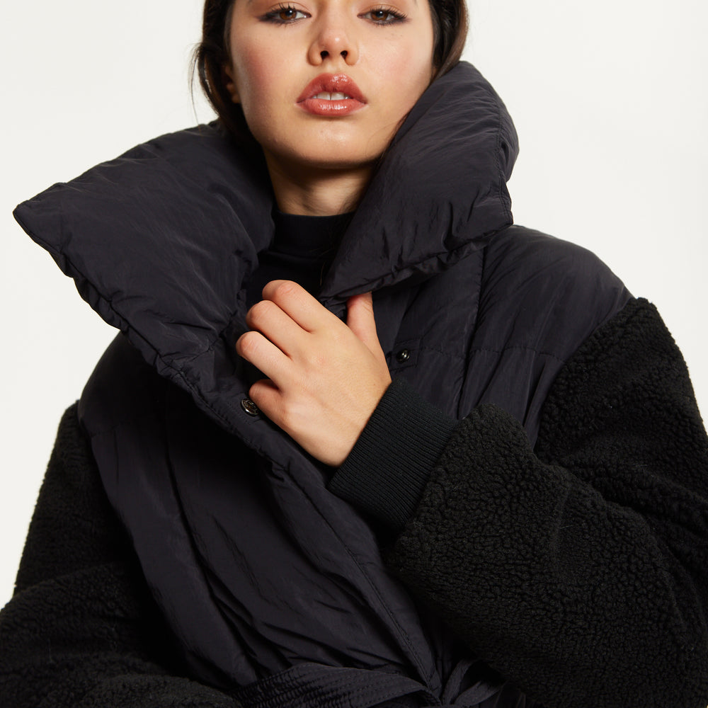 
                  
                    Black Longline Belted Puffer Coat
                  
                