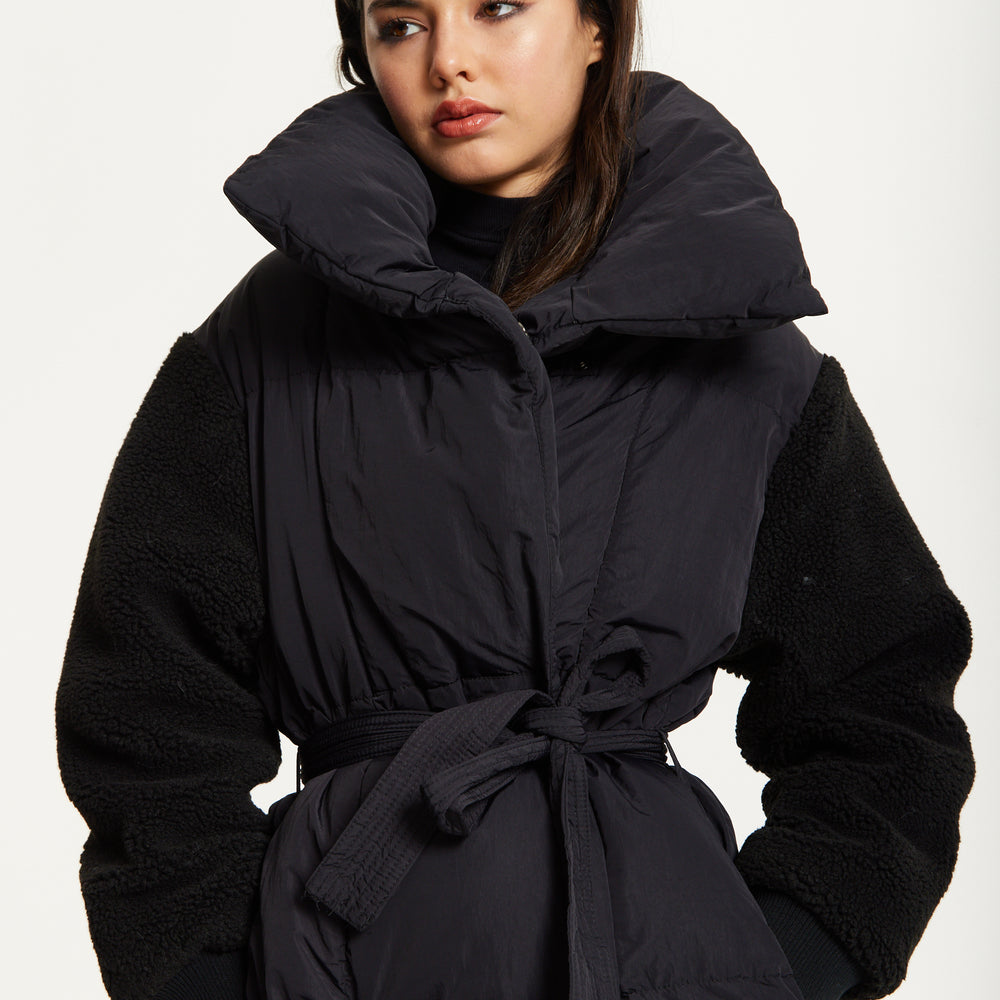 
                  
                    Black Longline Belted Puffer Coat
                  
                