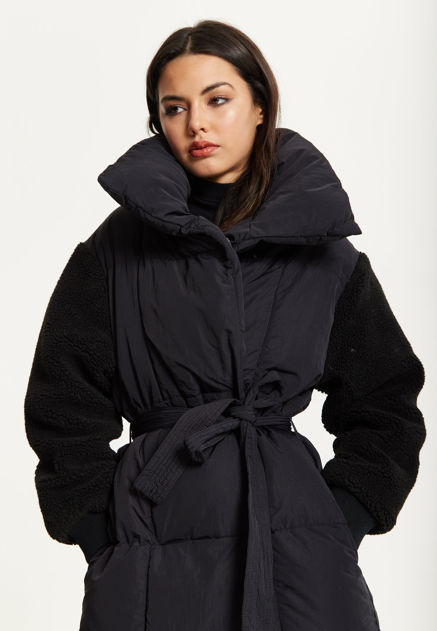 
                  
                    Black Longline Belted Puffer Coat
                  
                