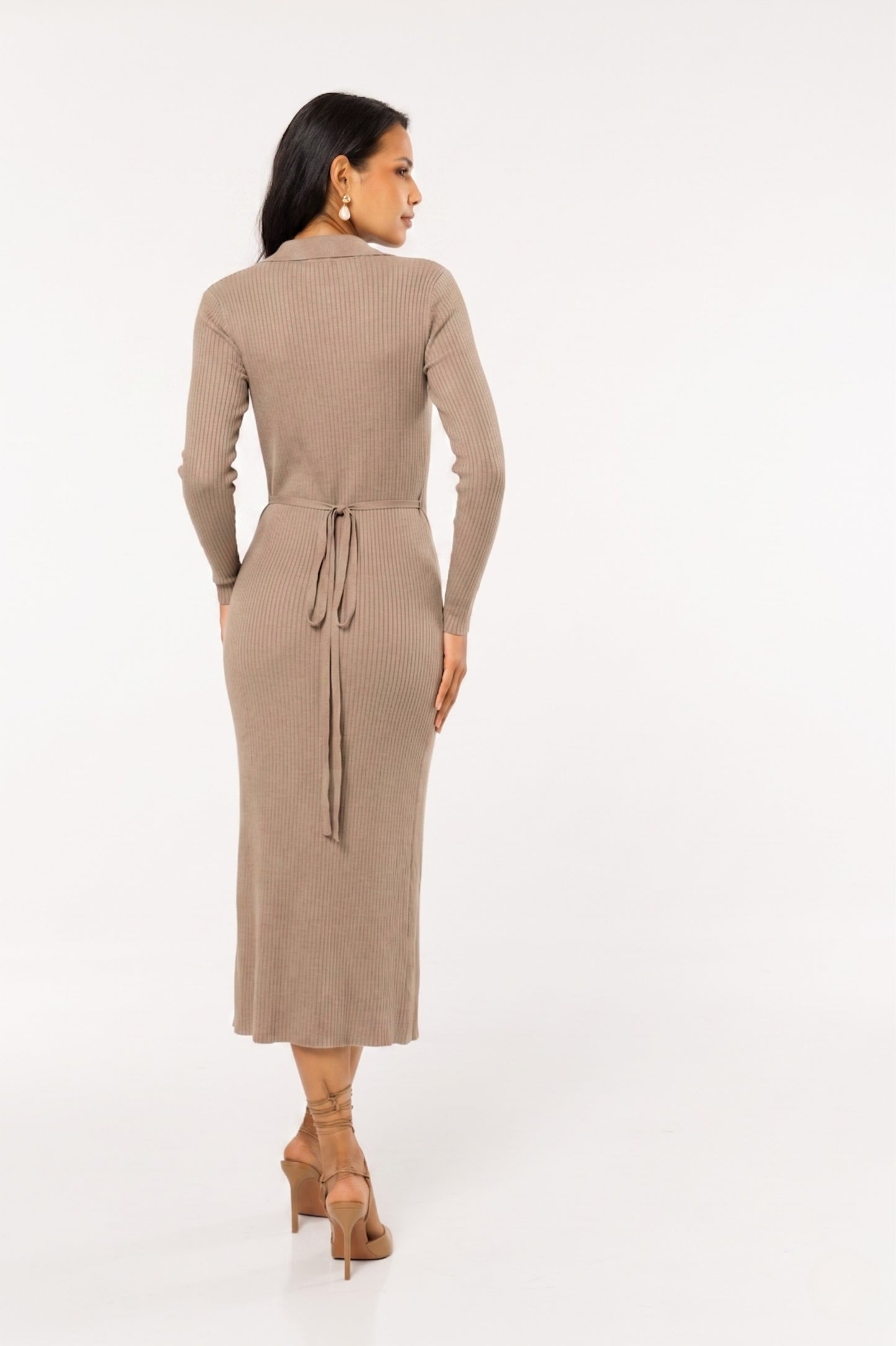 
                  
                    Taupe Ribbed Long Sleeve Wrap Midi Dress
                  
                